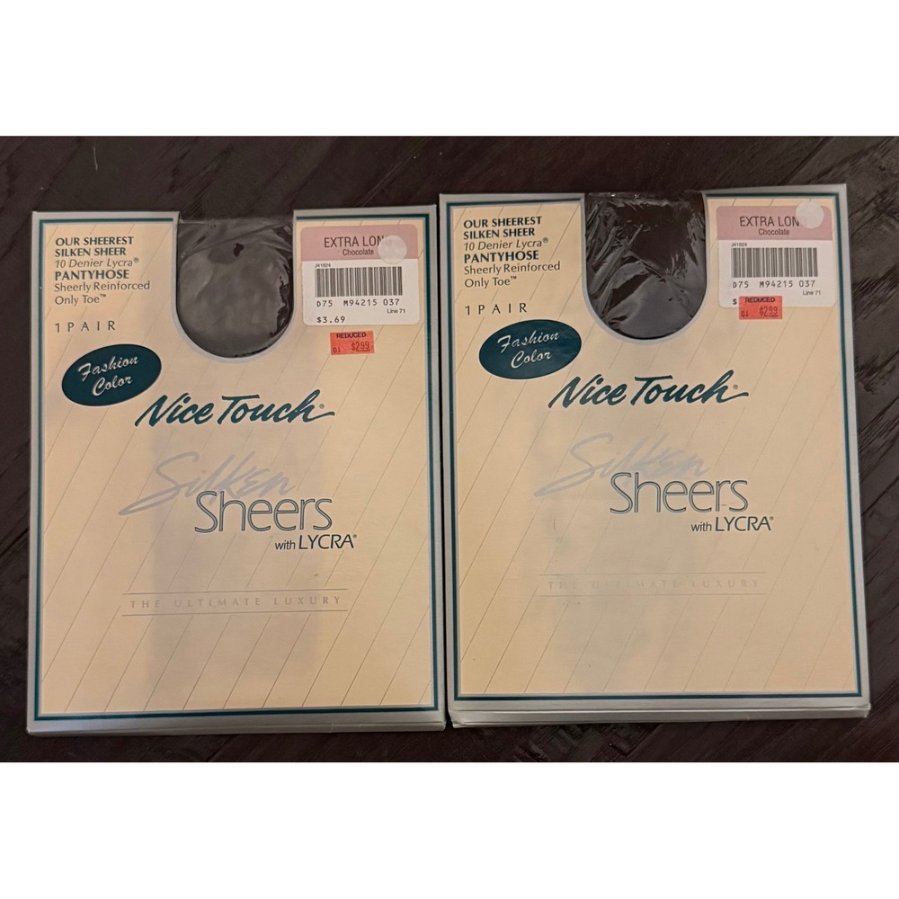 Nice Touch Womens Extra Long Pantyhose Chocolate Silken Sheers 10 Denier 2 Pairs
